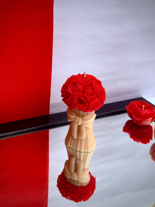 Rose Bouquet Candle with Bow