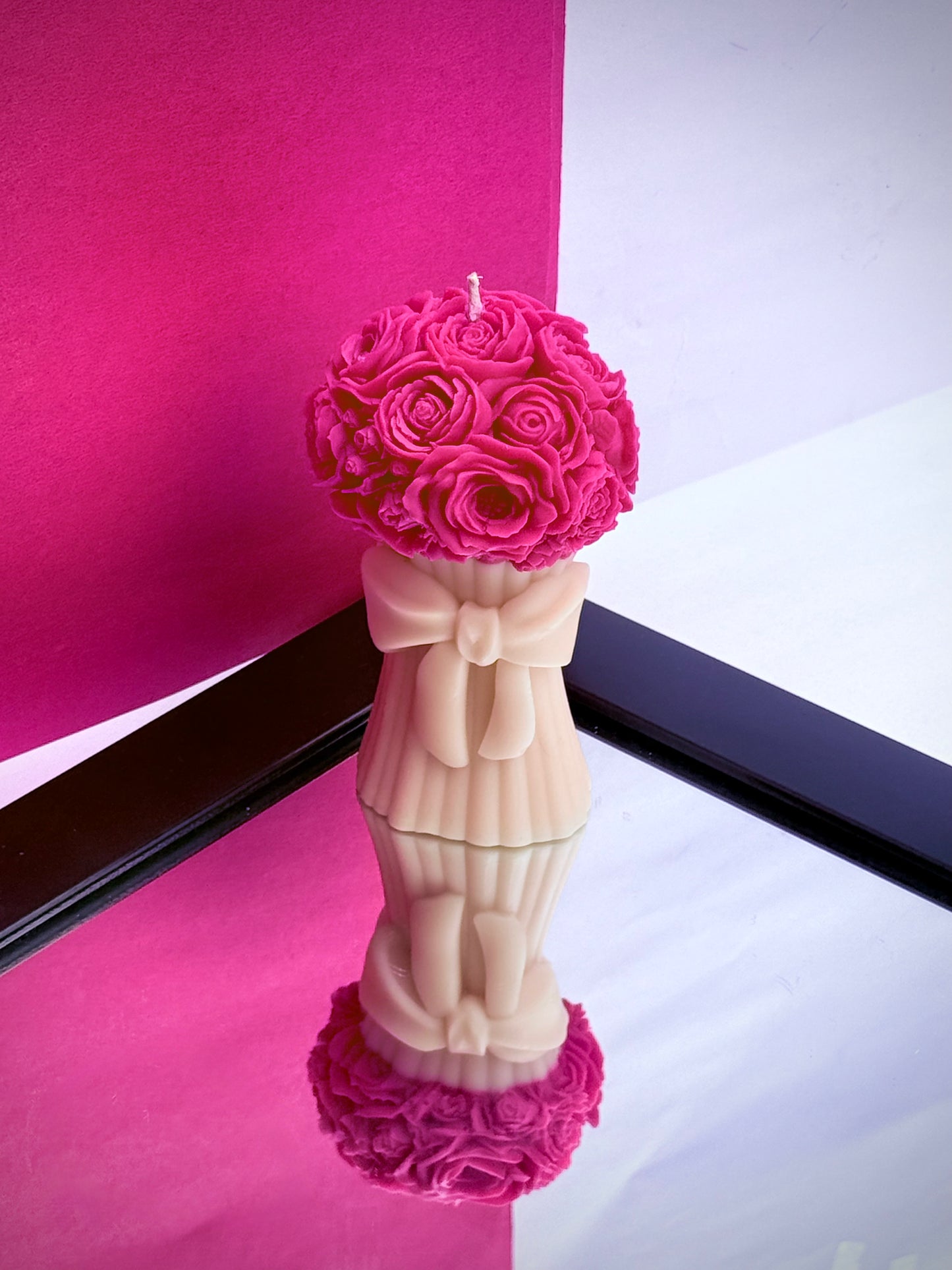 Rose Bouquet Candle with Bow